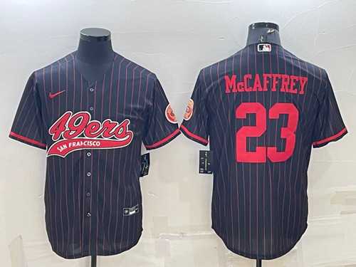 Mens San Francisco 49ers #23 Christian McCaffrey Black With Patch Cool Base Stitched Baseball Jersey